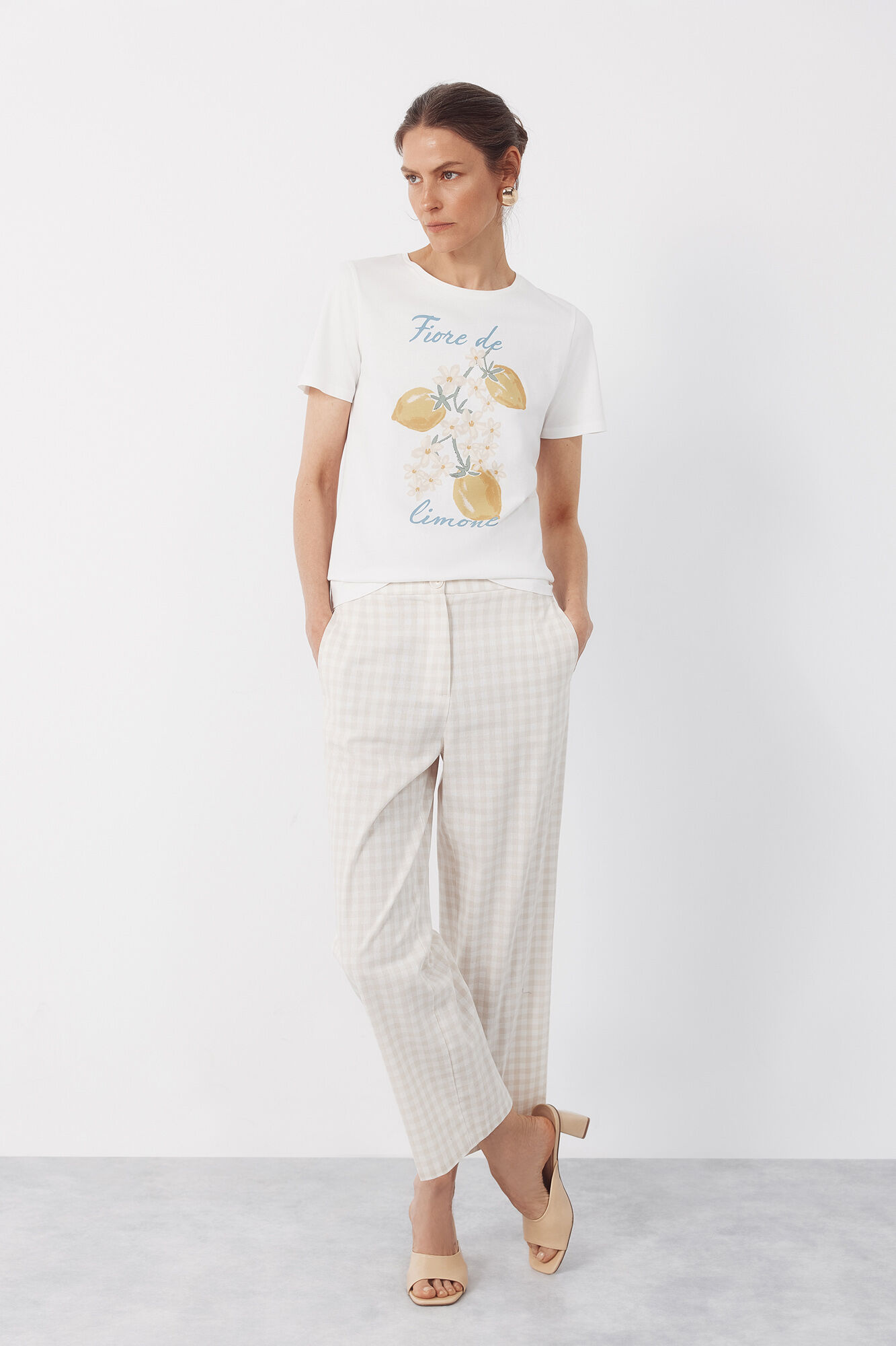 Cortefiel Pantal&oacute;n de estampado vichy Estampado blanco