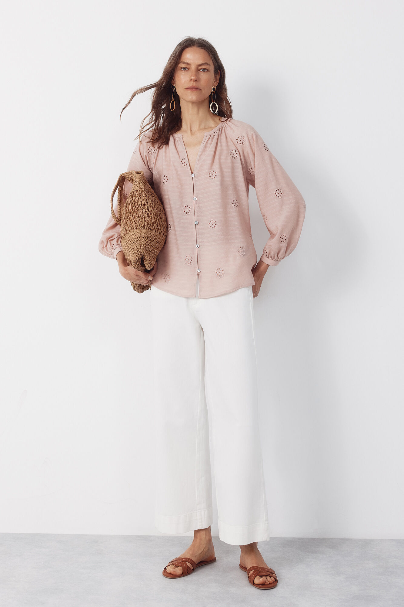 Cortefiel Blusa con bordados Rosa