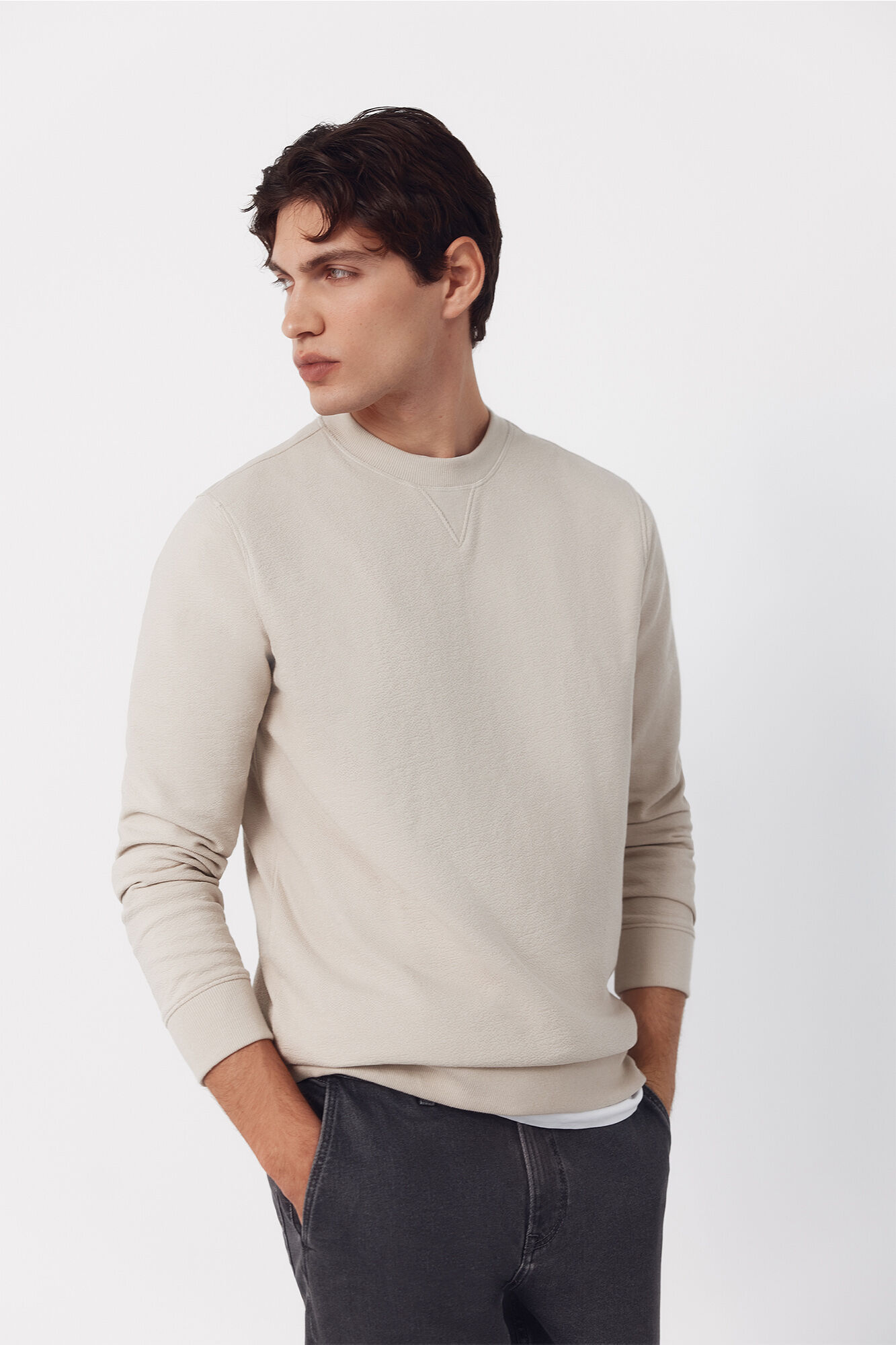 Cortefiel Sudadera estructura cuello caja Beige