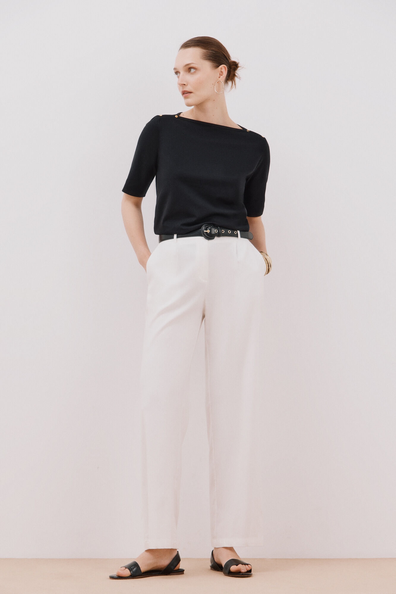 Cortefiel Playera b&aacute;sica escote barco Negro