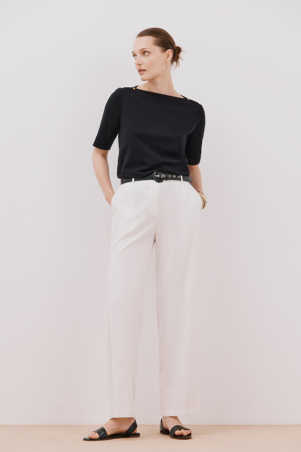 Cortefiel Playera básica escote barco Negro