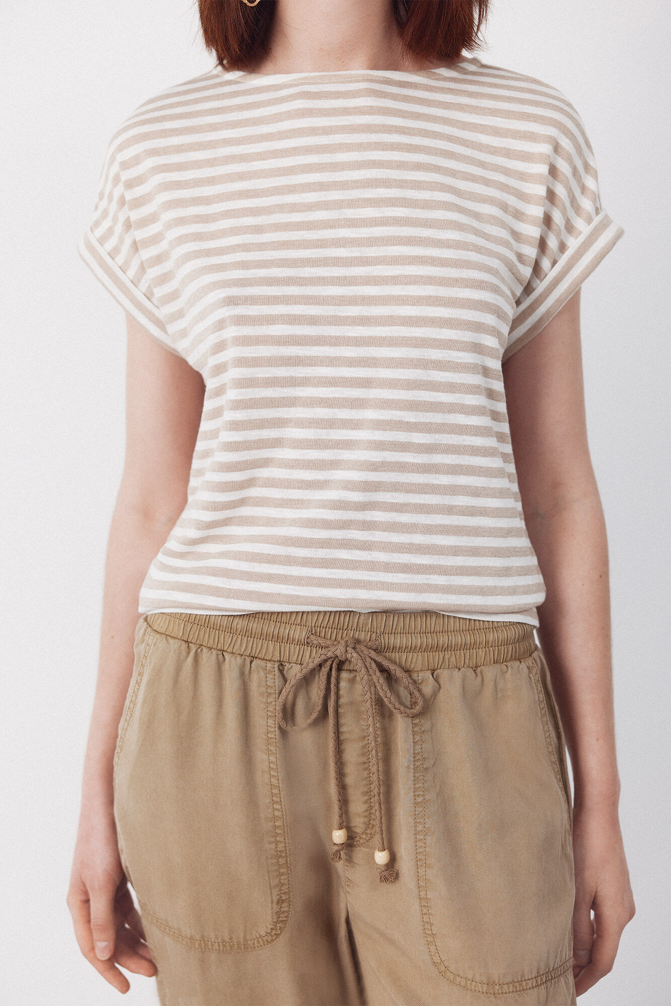 Cortefiel Playera de rayas Beige
