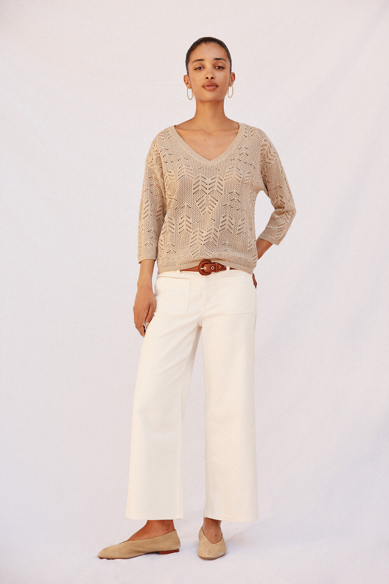 Cortefiel Su&eacute;ter con calados Arena