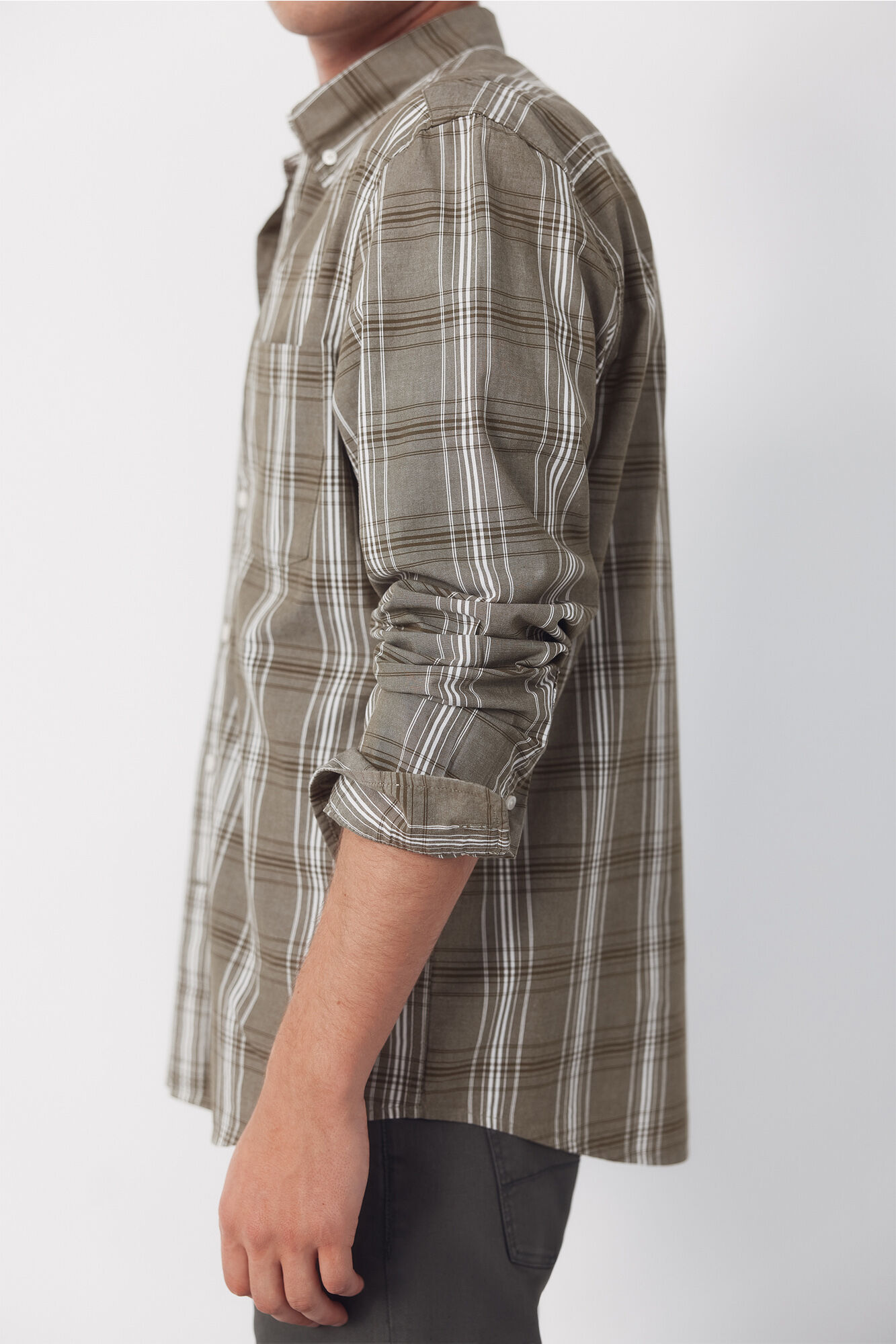 Cortefiel Camisa popel&iacute;n cuadros Kaki