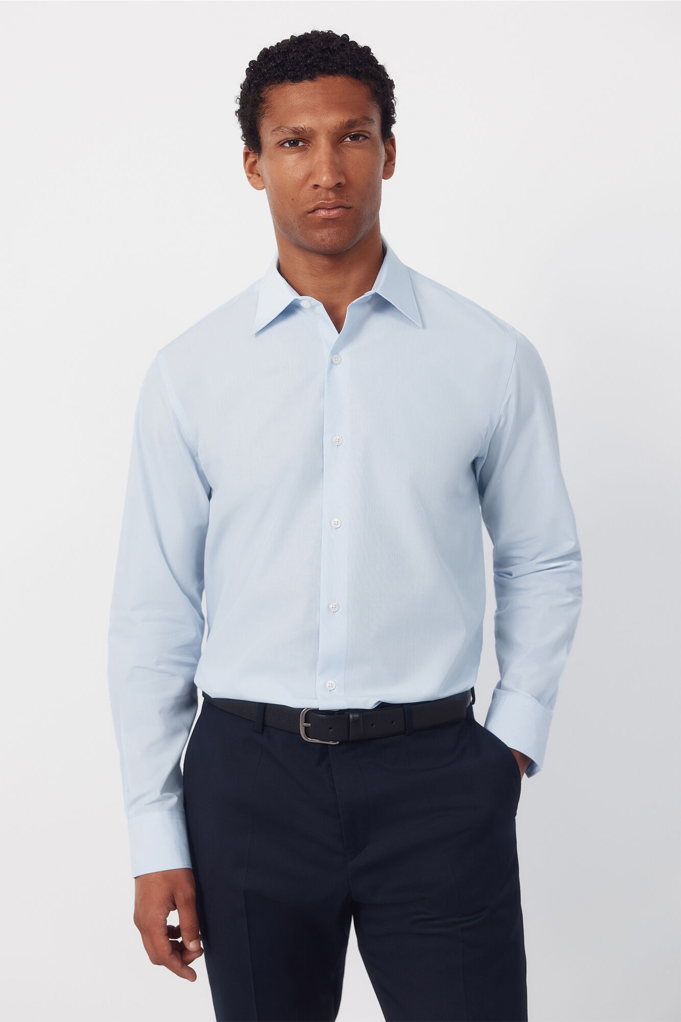 Cortefiel Camisa vestir lisa algod&oacute;n tencel