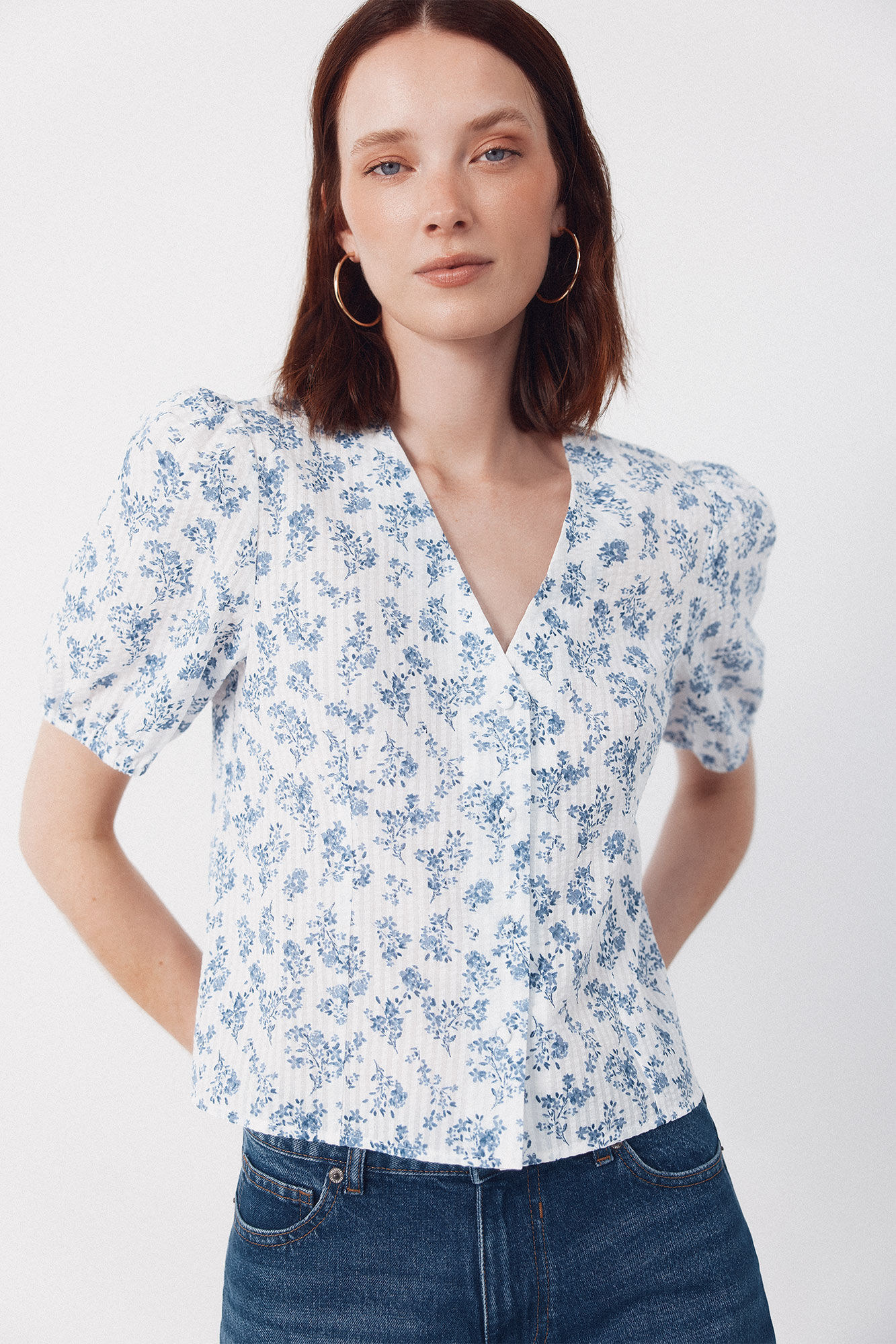Cortefiel Blusa estampado vichy Estampado blanco