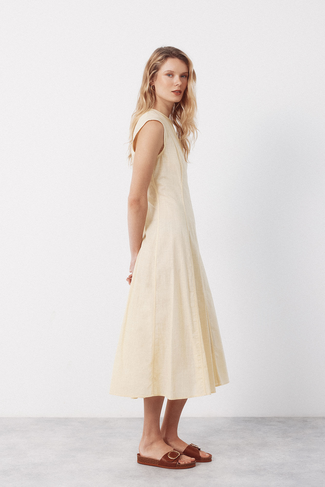 Cortefiel Vestido con contrastes Amarillo