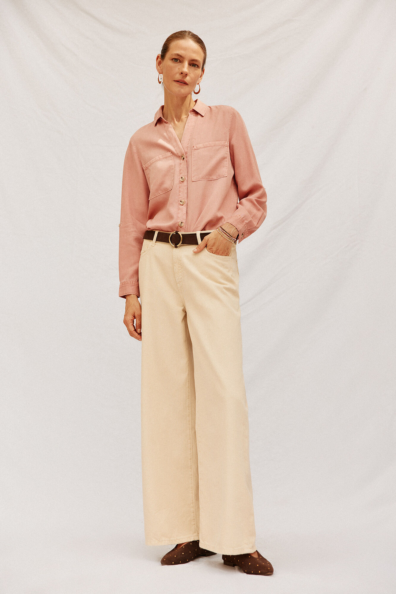 Cortefiel Camisa denim tencel Rosa