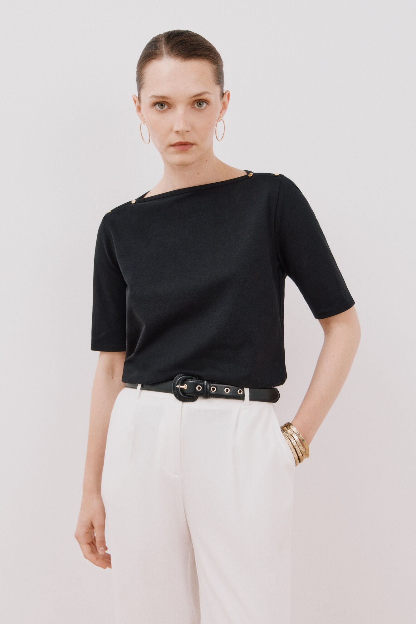 Cortefiel Playera b&aacute;sica escote barco Negro