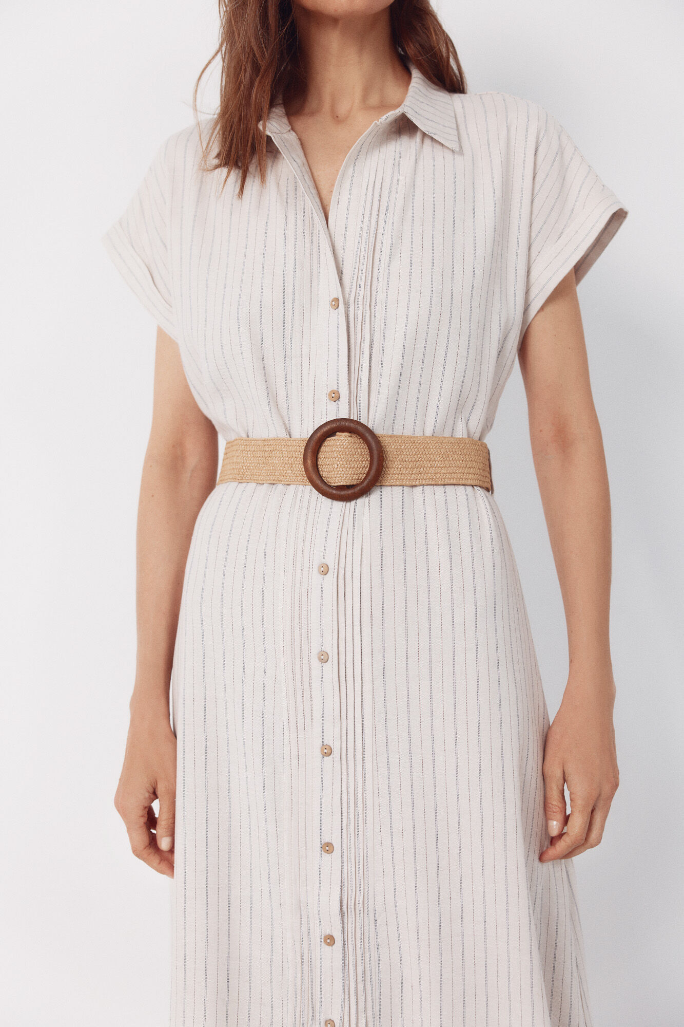 Cortefiel Vestido lino Estampado blanco