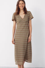 Cortefiel Vestido de rayas Kaki