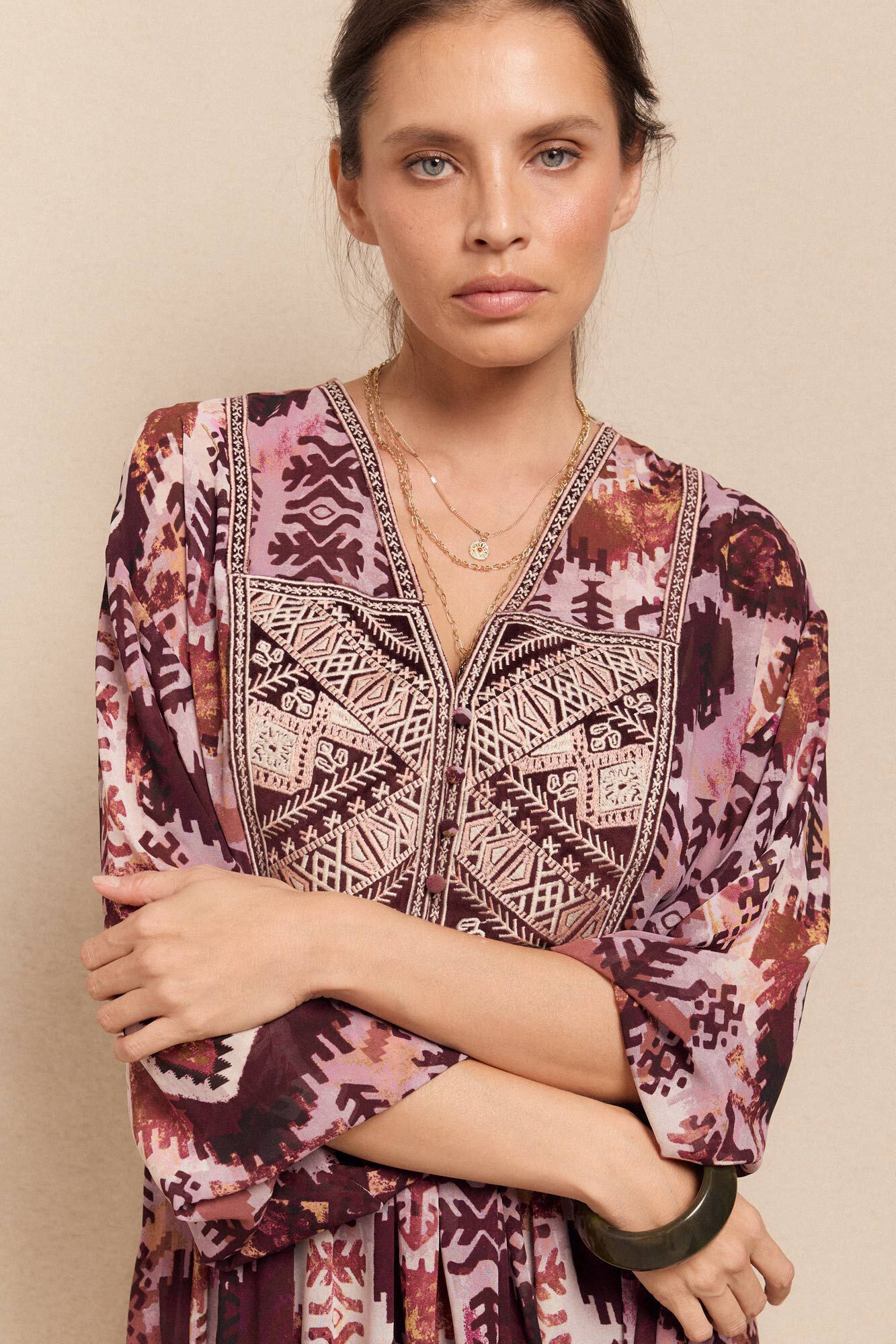 Slowlove Vestido fluido estampado bordado Multicolor