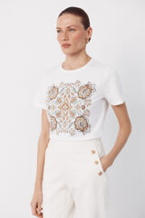 Cortefiel Playera estampada floral Marfil