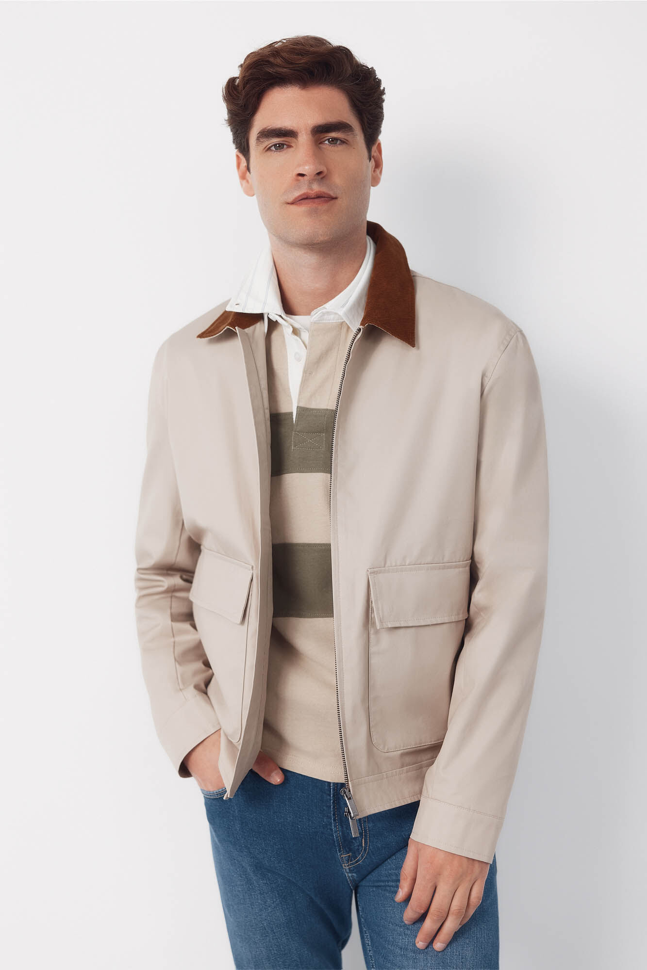 Cortefiel Cazadora con cuello combinado Beige