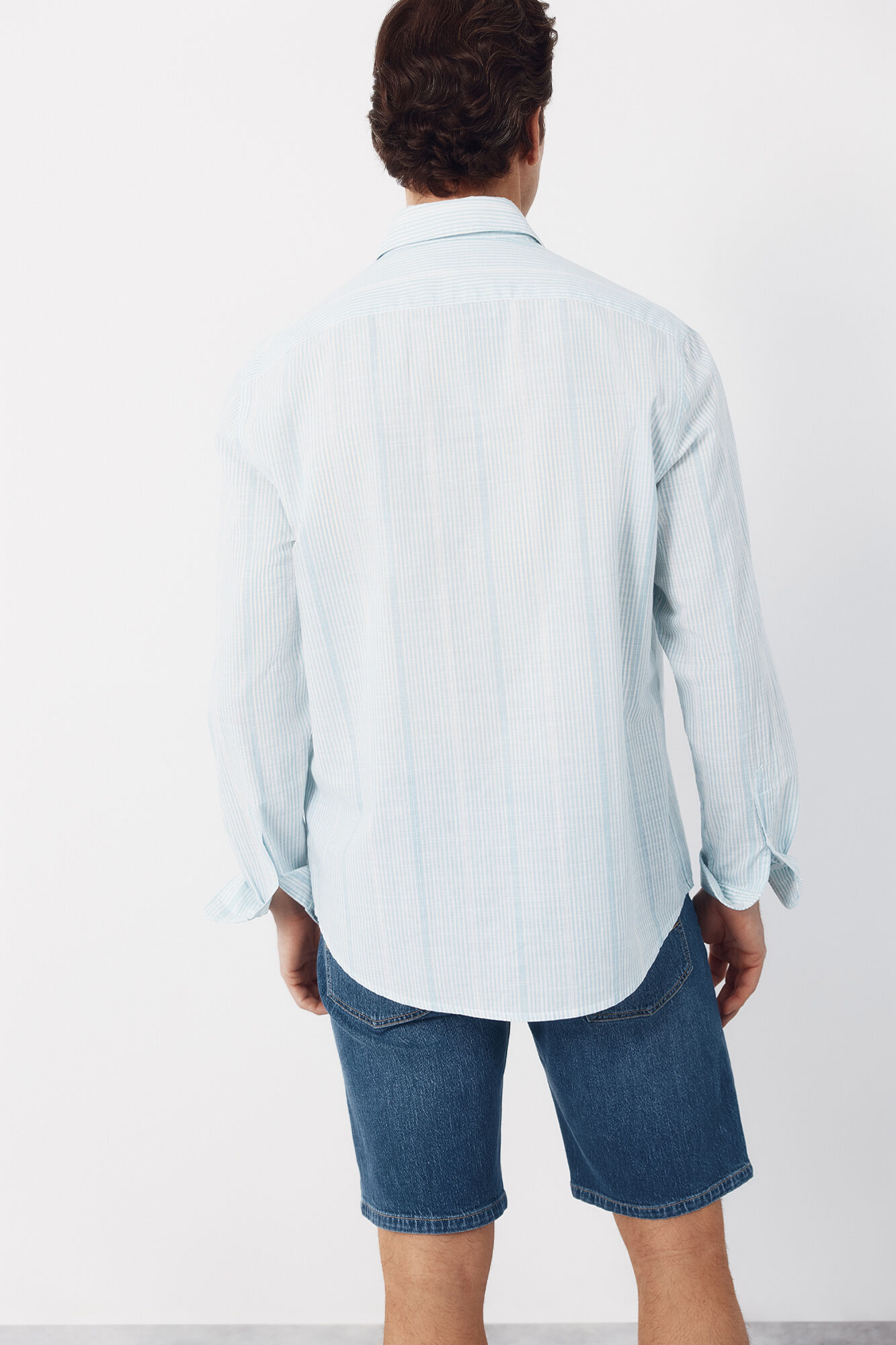 Cortefiel Camisa rayas algod&oacute;n slub Azul