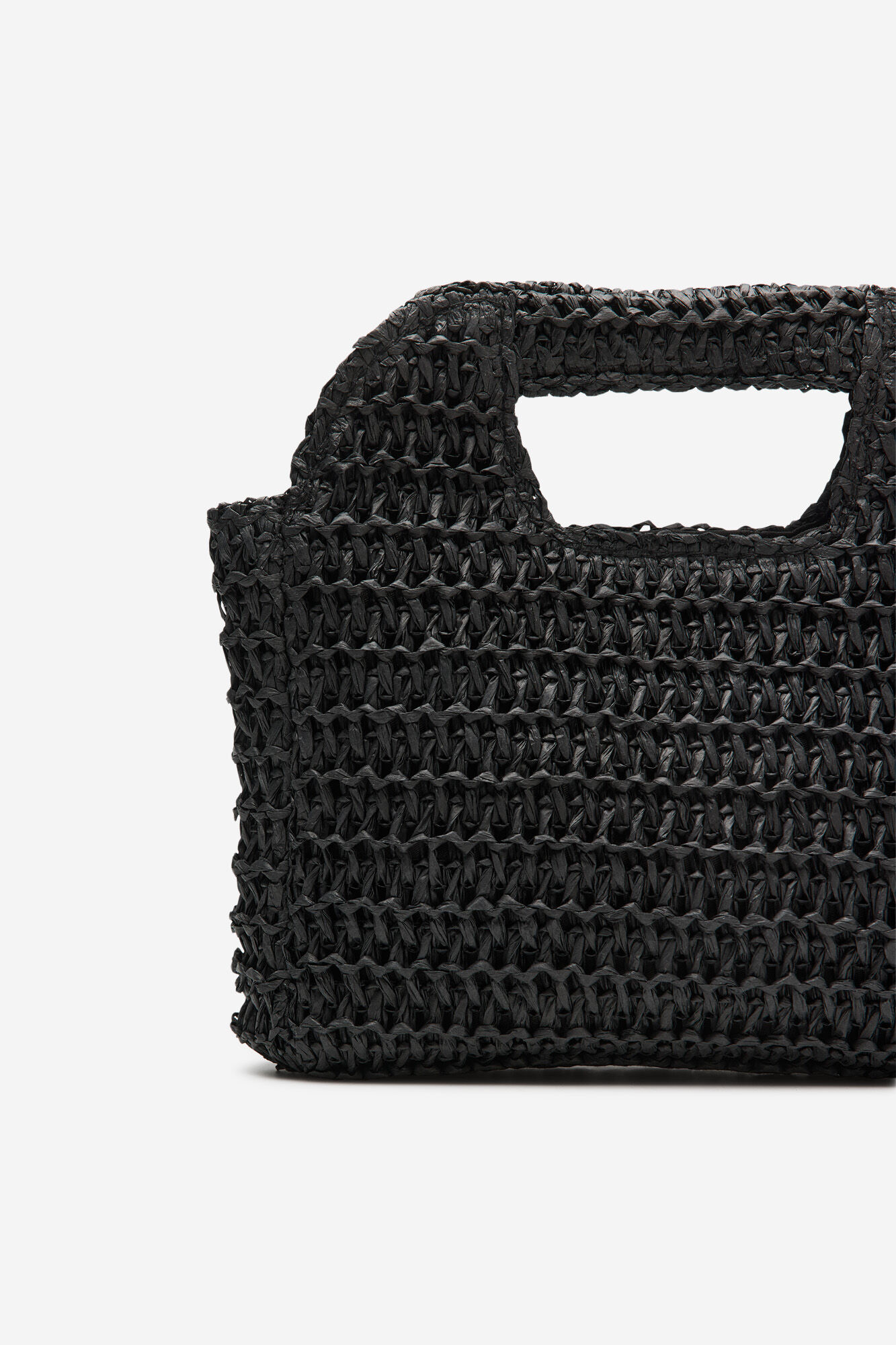 Cortefiel Bolsa trenzada de rafia Negro