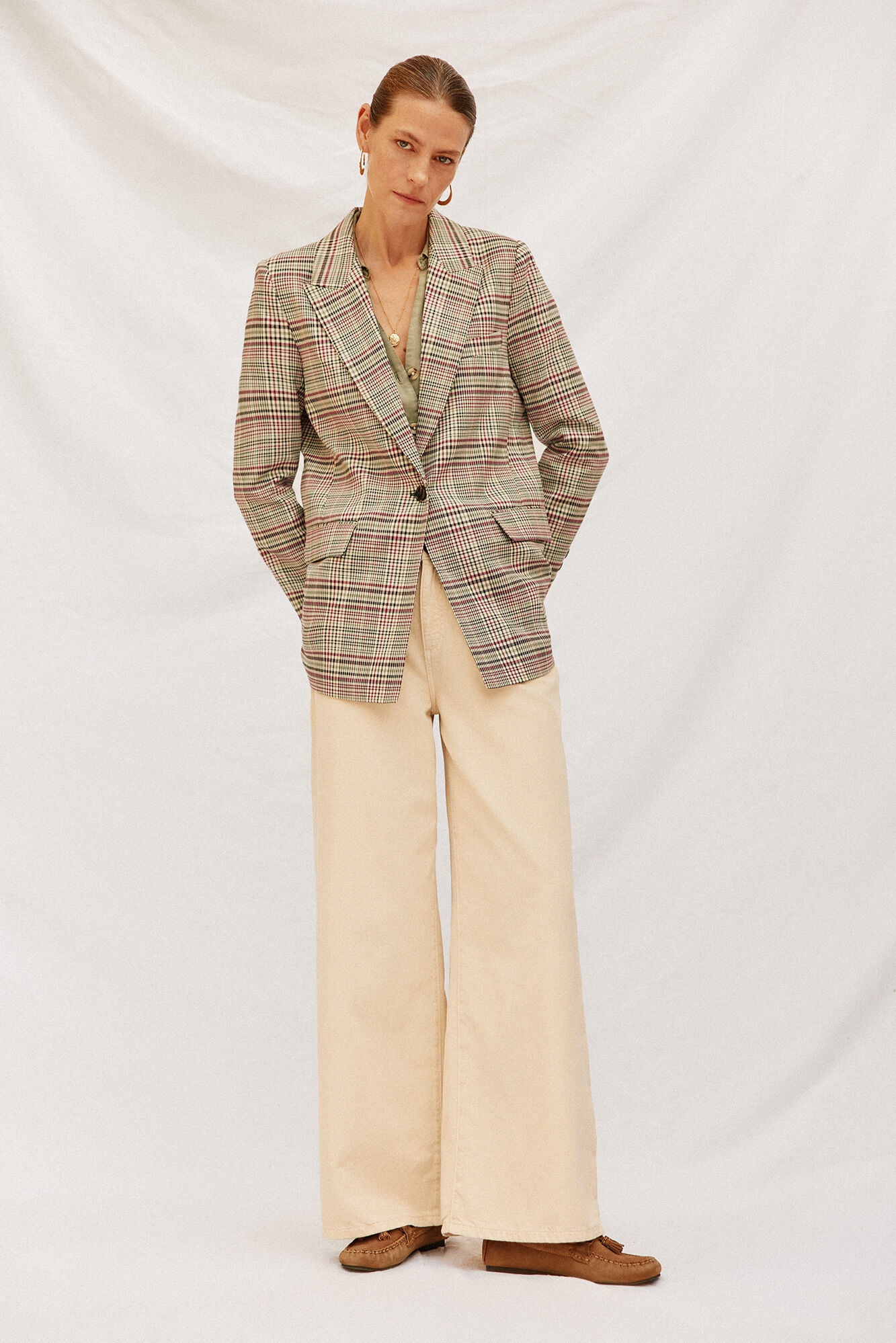 Cortefiel Blazer mujer de tejido a cuadros Estampado granate