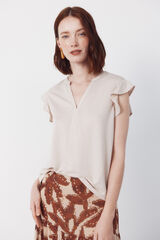 Cortefiel Playera de manga con volante Beige