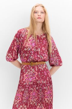 Cortefiel Vestido plisado aberturas Estampado granate