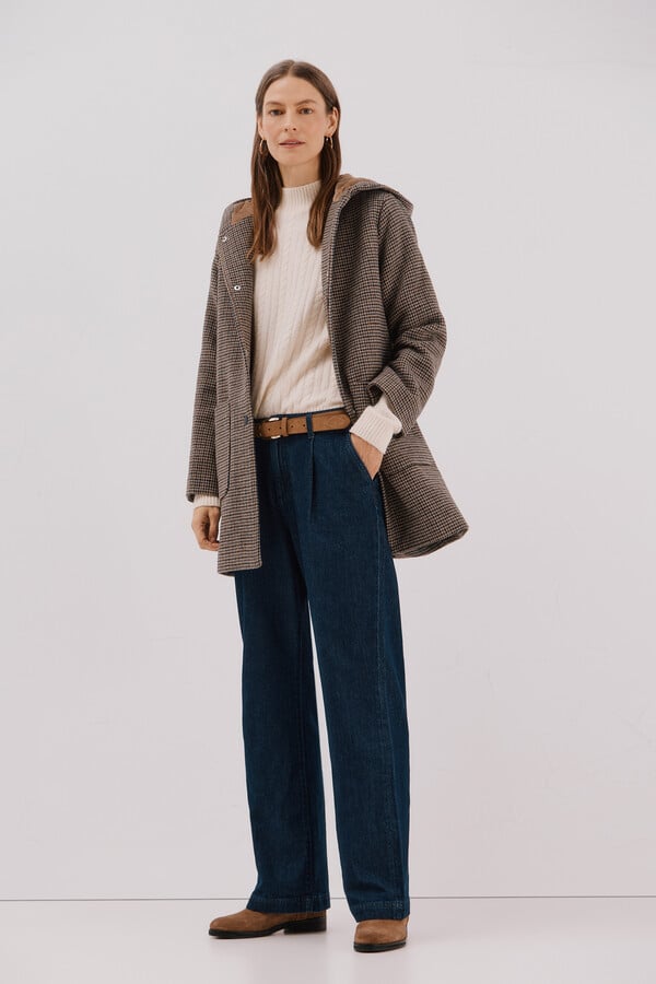 Cortefiel Abrigo paño capucha Multicolor