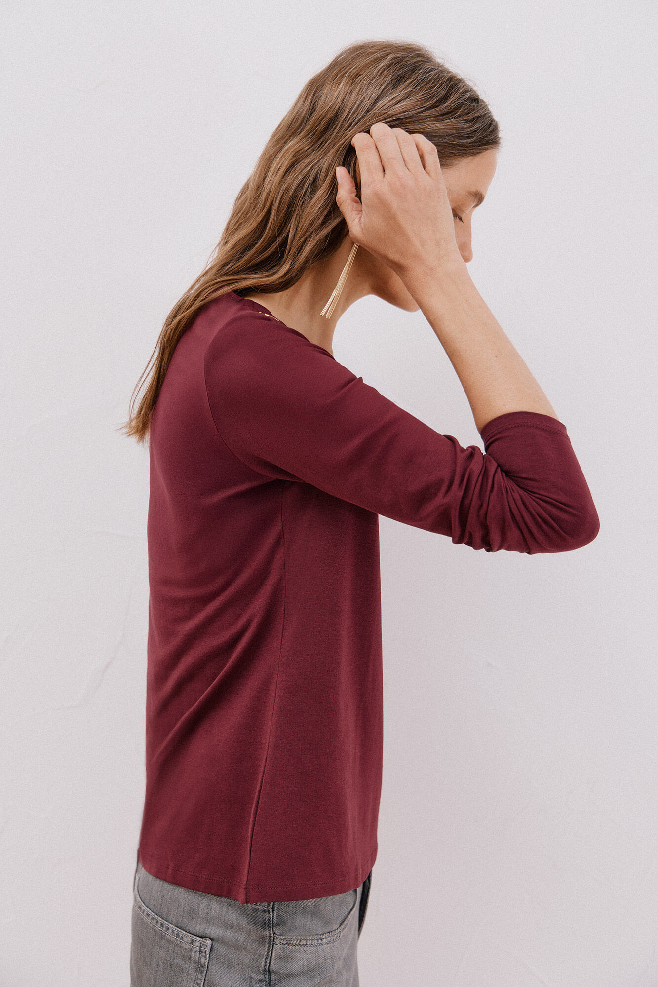 Cortefiel Playera barco botones Vino