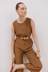 Cortefiel Jumpsuit con cinturón a contraste Marrón oscuro