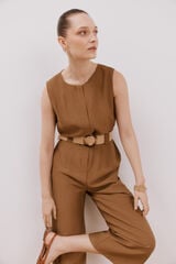Cortefiel Jumpsuit con cinturón a contraste Marrón oscuro