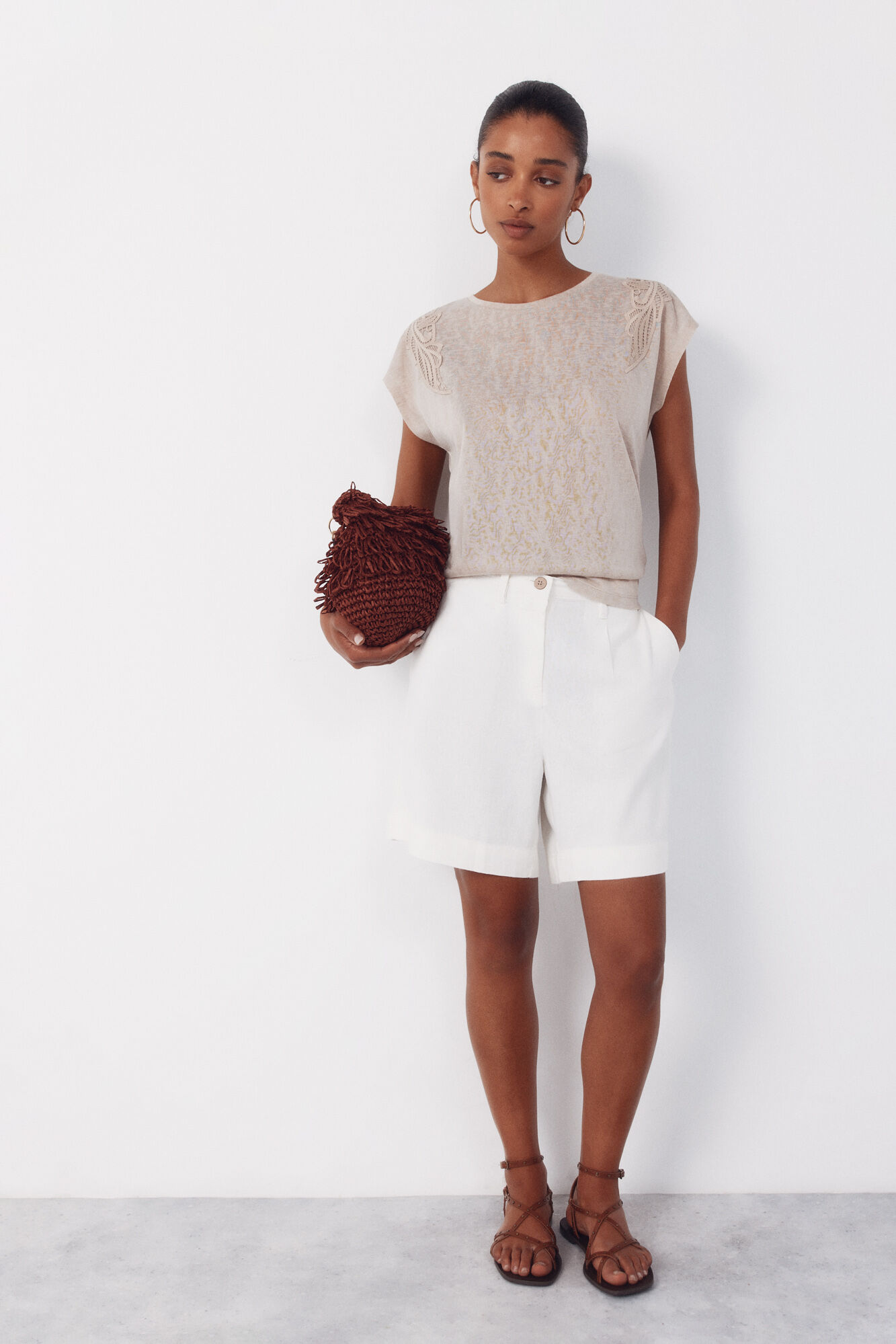 Cortefiel Bermudas de lino lisas Blanco