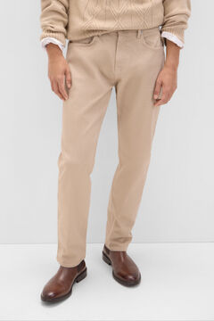 Cortefiel Pantalón 5 bolsillos color regular fit Beige