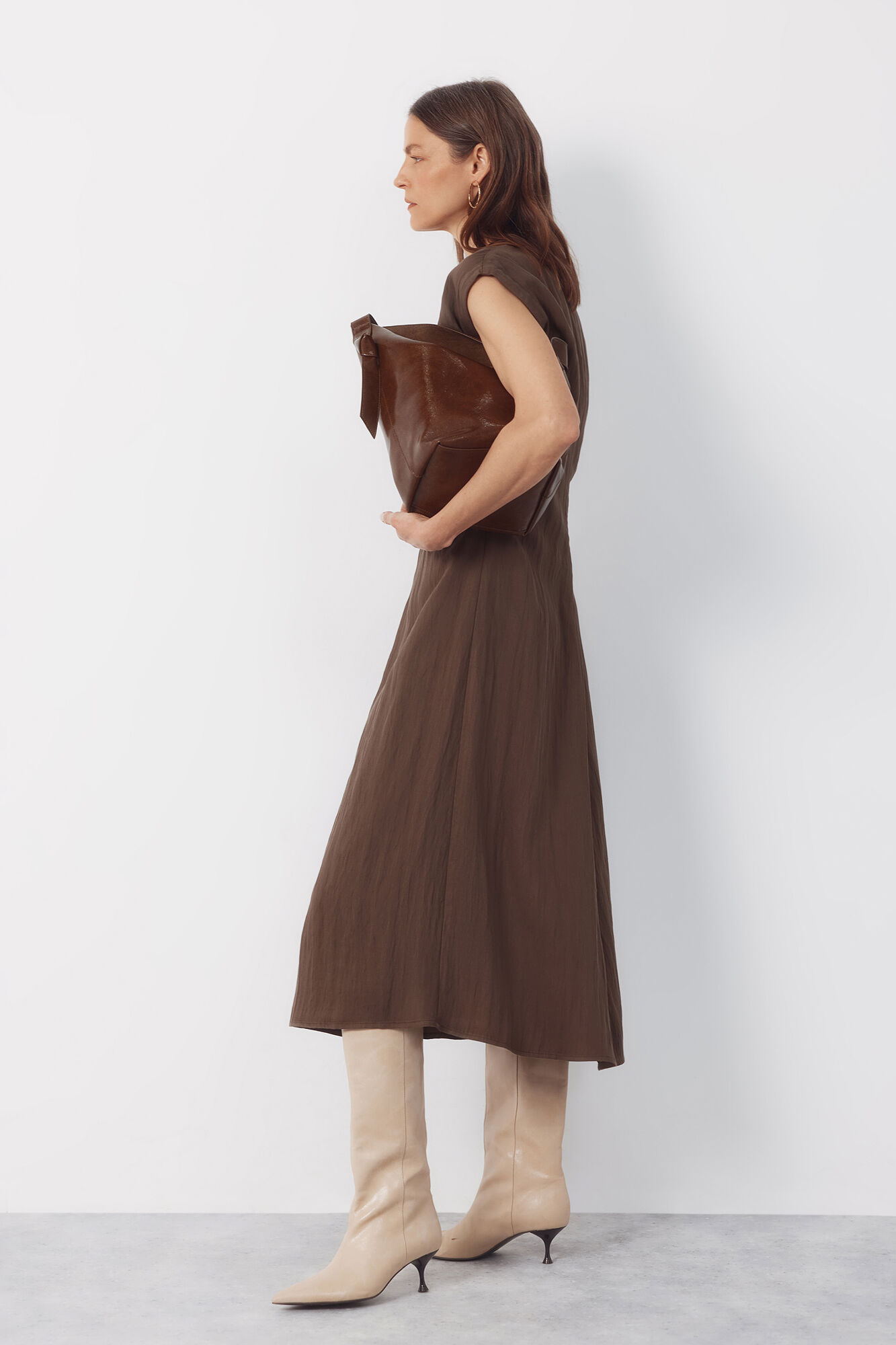 Cortefiel Vestido con frunces Marr&oacute;n