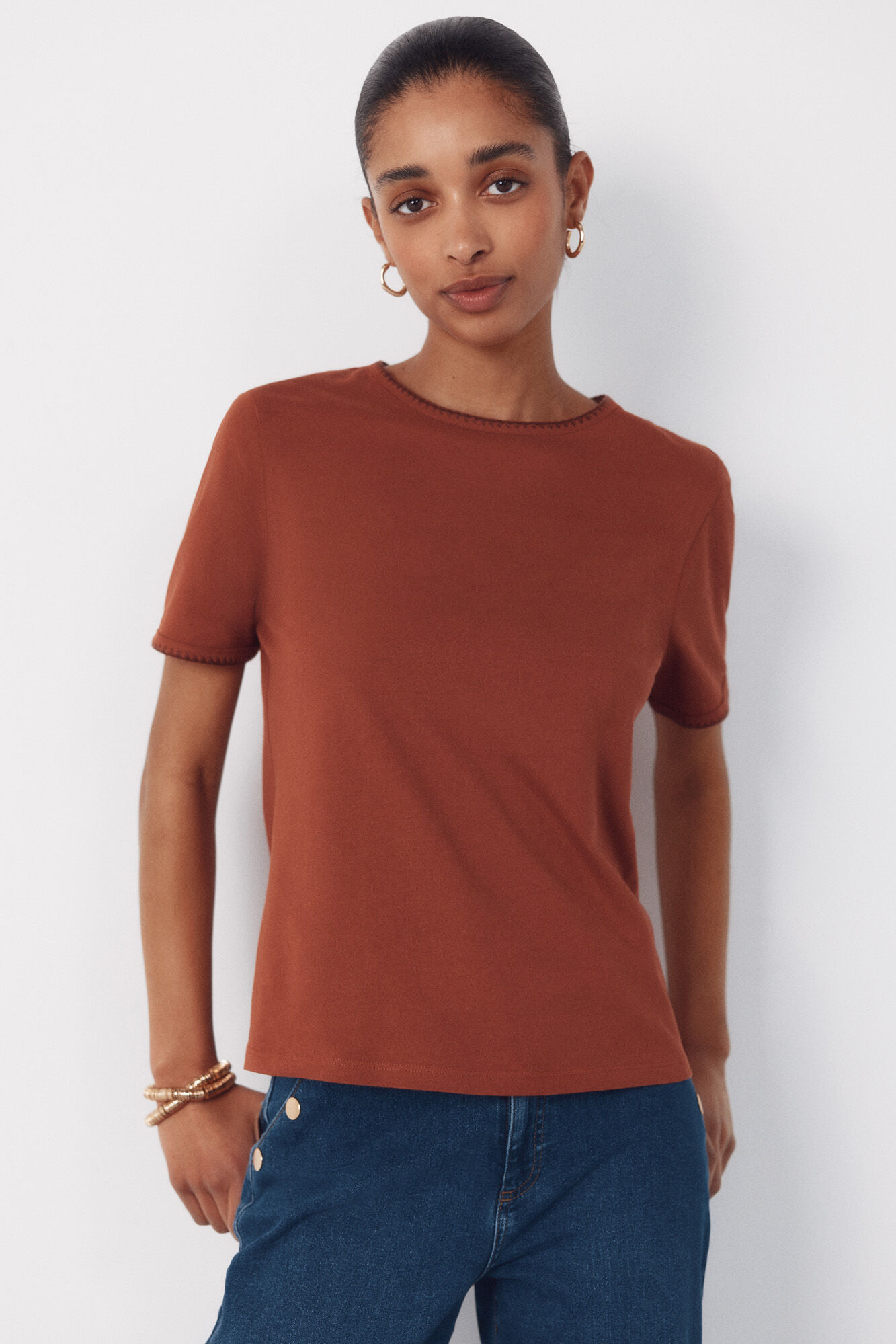 Cortefiel Playera bordada con ribete