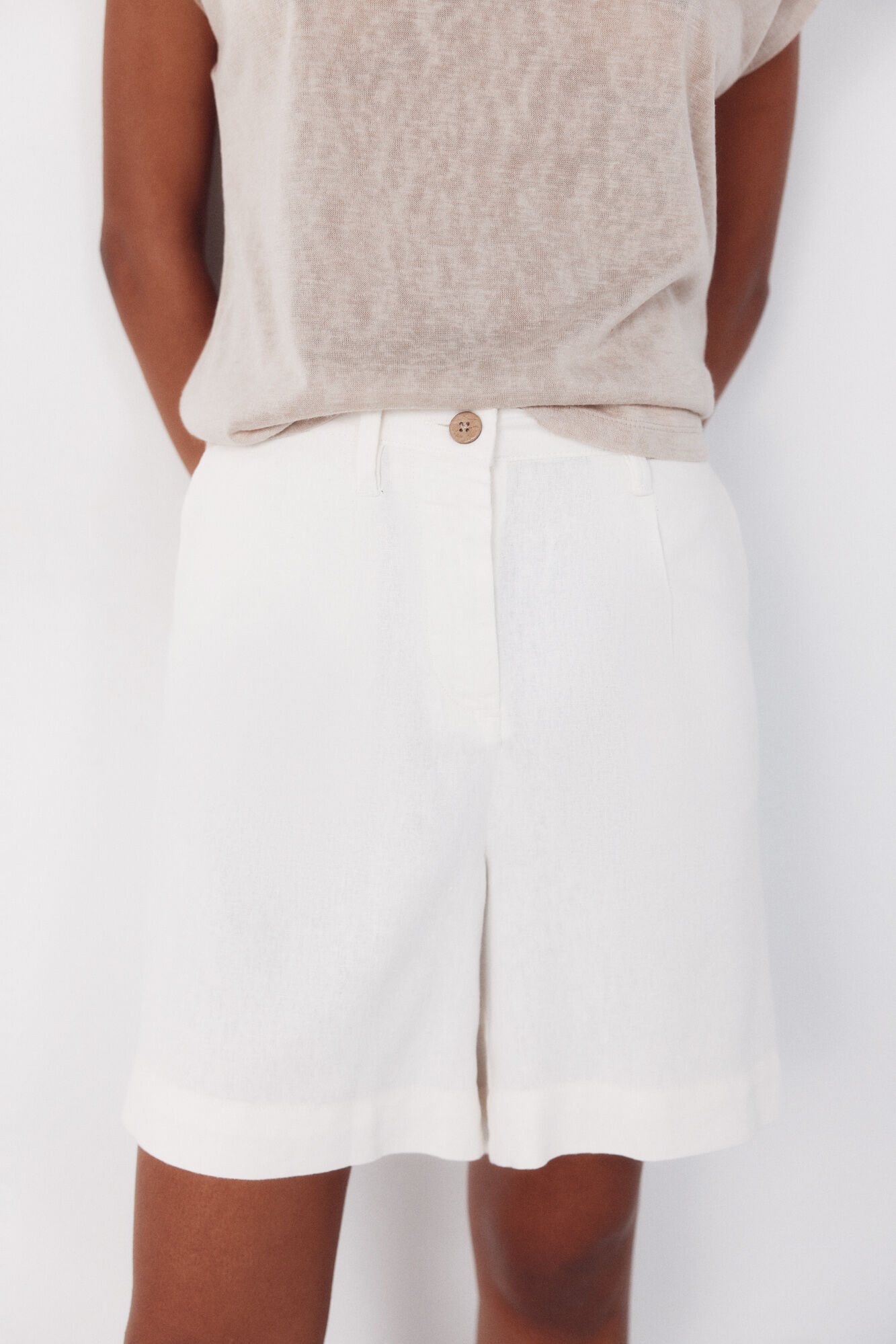 Cortefiel Bermudas de lino lisas Blanco