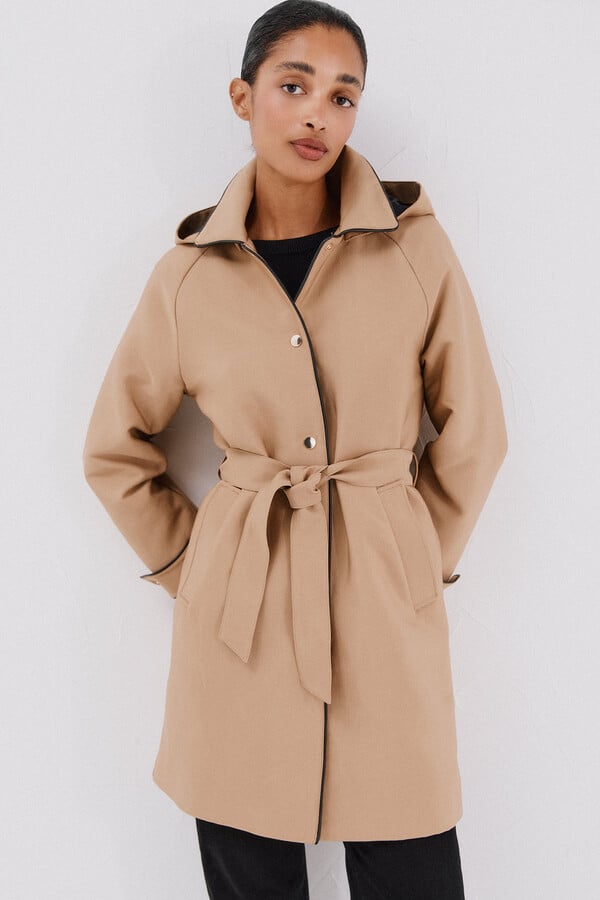 Cortefiel Gabardina satinada capucha desmontable Beige