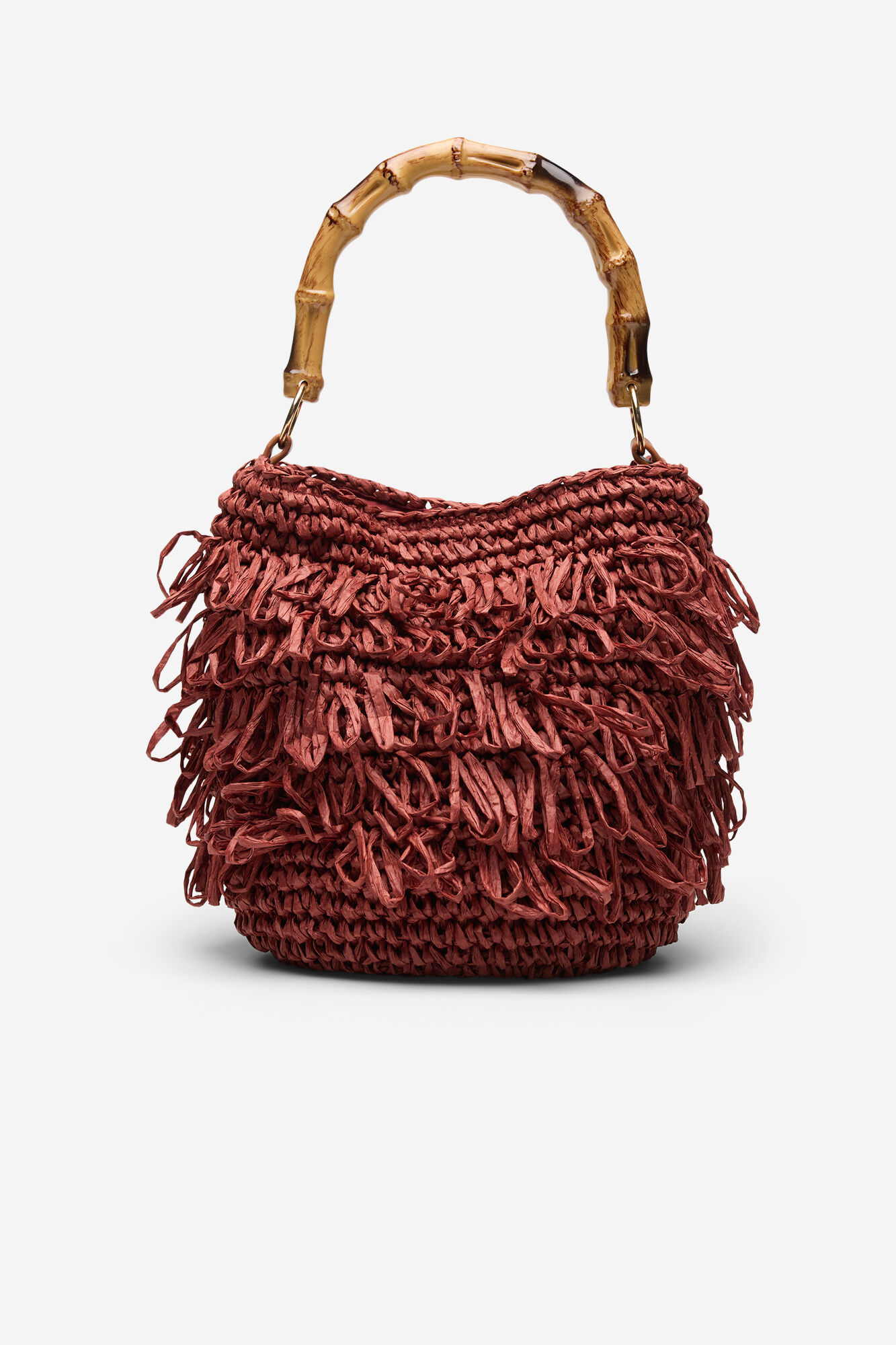 Cortefiel Bolsa de rafia con flecos Granate