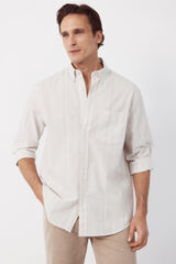Cortefiel Camisa rayas algod&oacute;n slub Beige