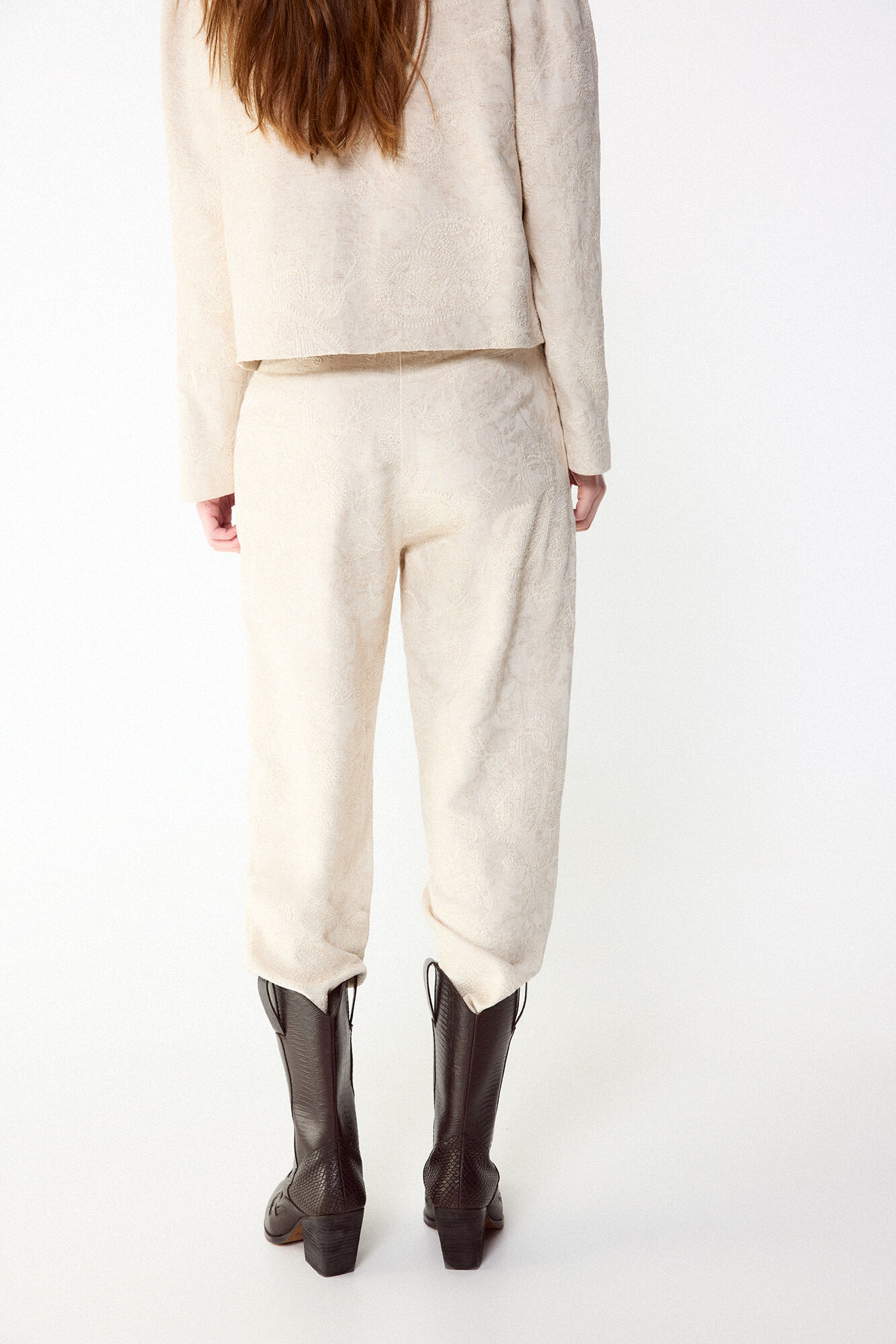 Slowlove Pantal&oacute;n recto bordado Marfil