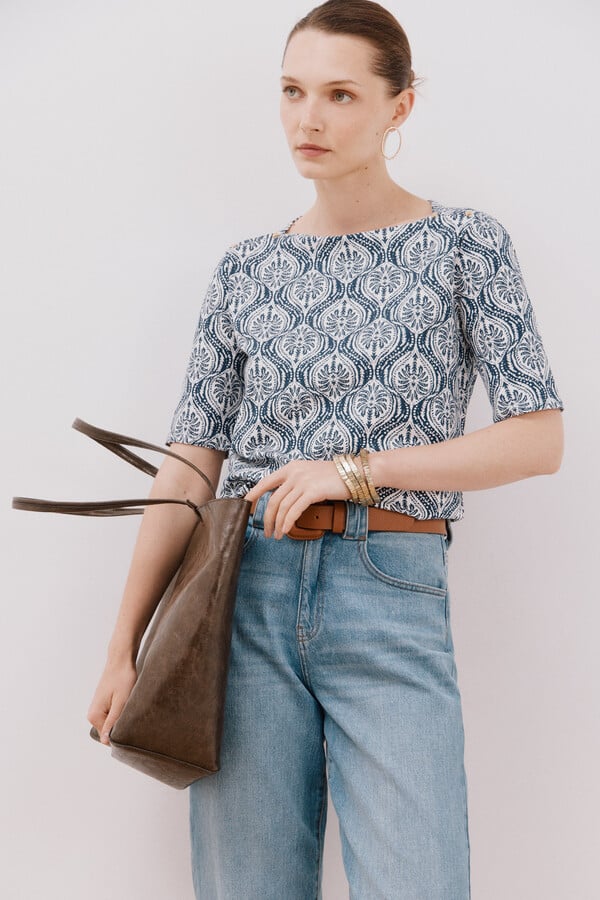 Cortefiel Playera básica escote barco Azul