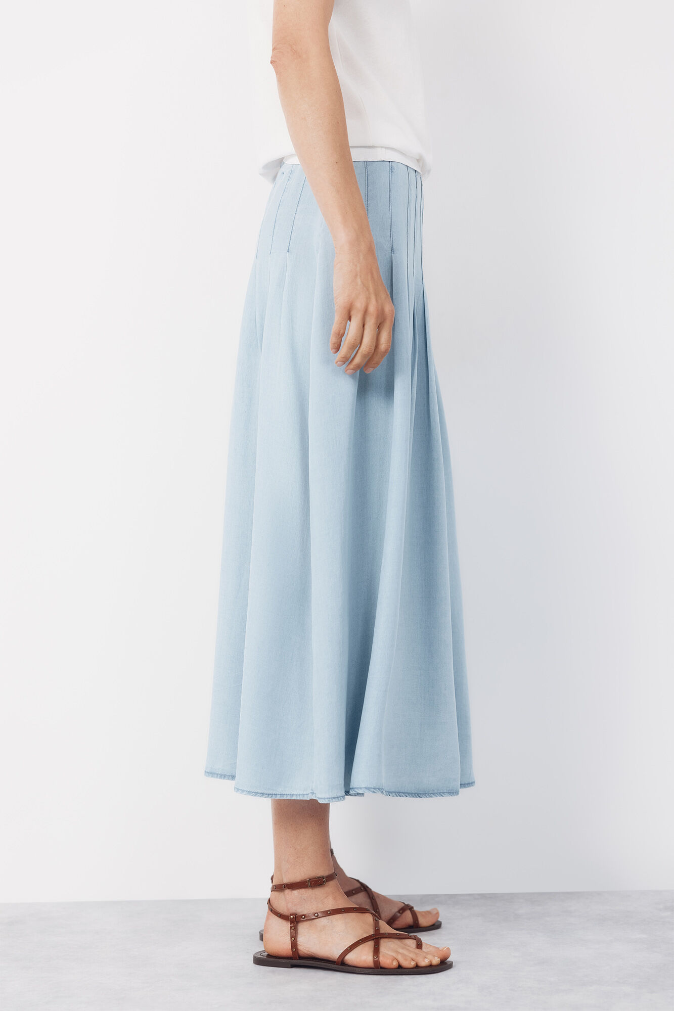 Cortefiel Falda midi de tablas de tencel