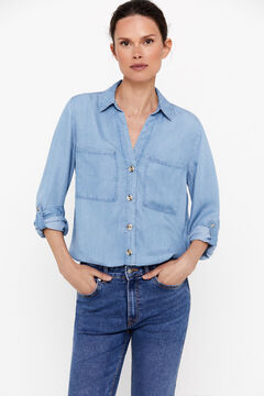 Cortefiel Camisa Cargo 100% Tencel Azul