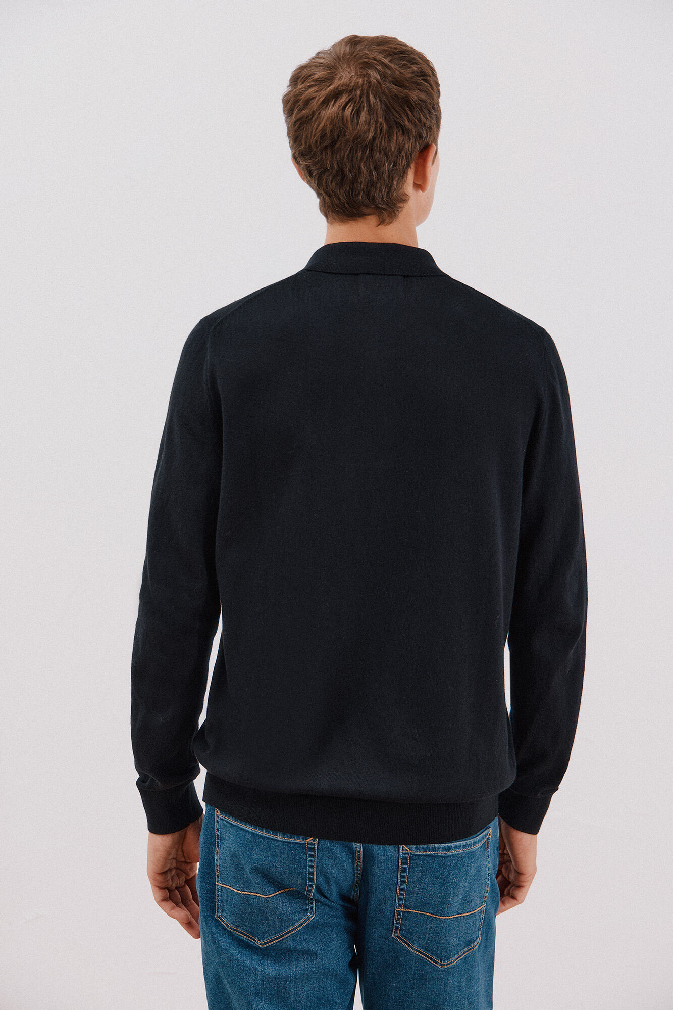 Cortefiel Su&eacute;ter de algod&oacute;n cashmere cuello polo Negro