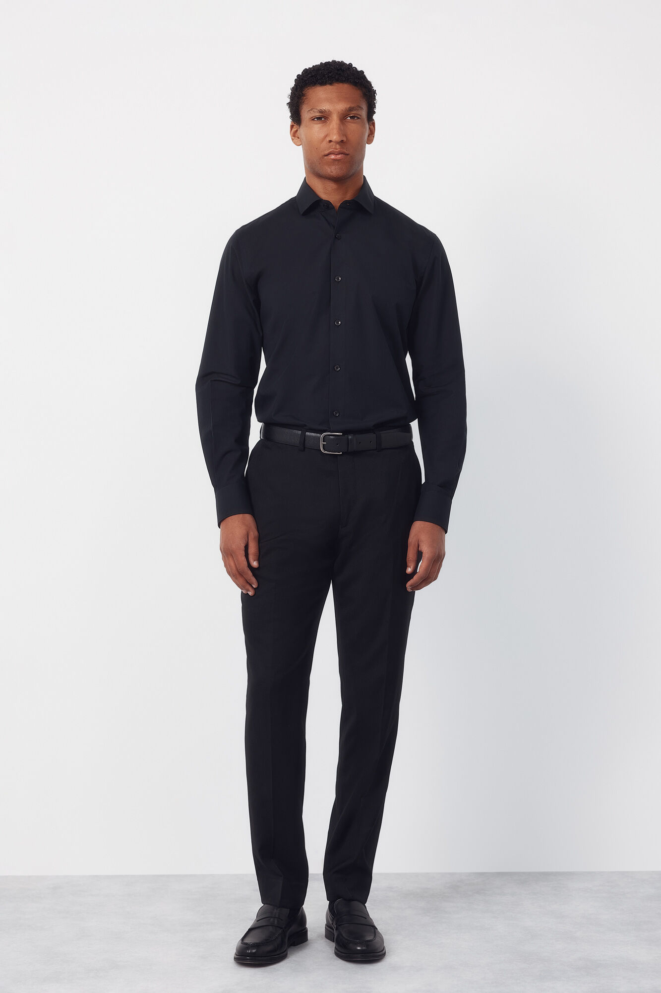 Cortefiel Camisa vestir otom&aacute;n slim fit f&aacute;cil plancha Negro