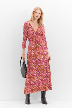 Cortefiel Vestido fruncido estampado Rosa