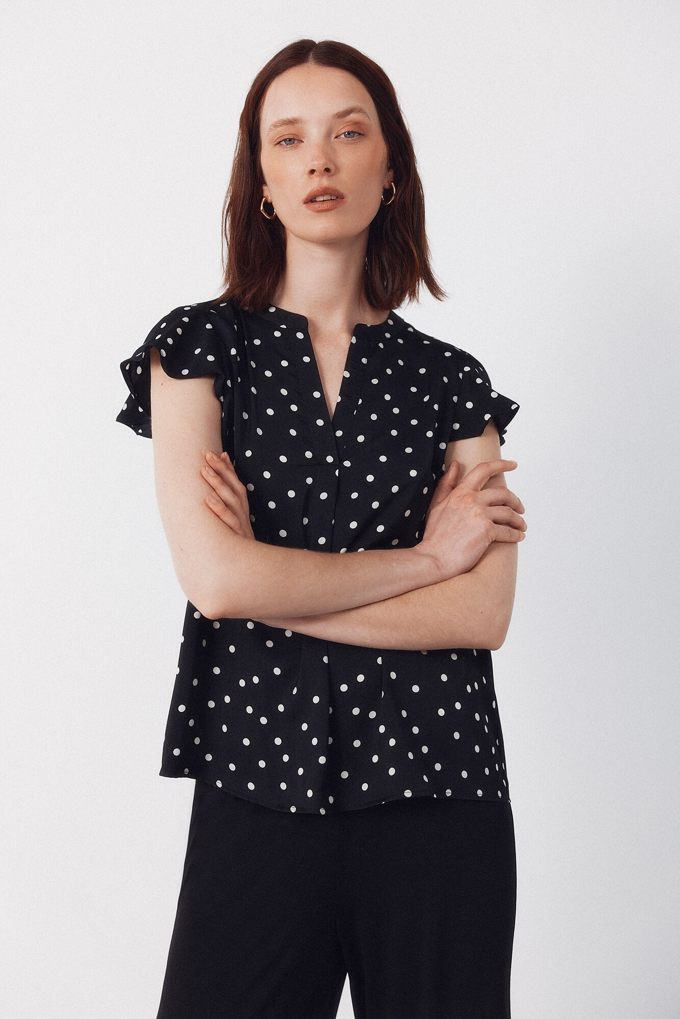 Cortefiel Blusa fluida de manga de vuelo Estampado gris