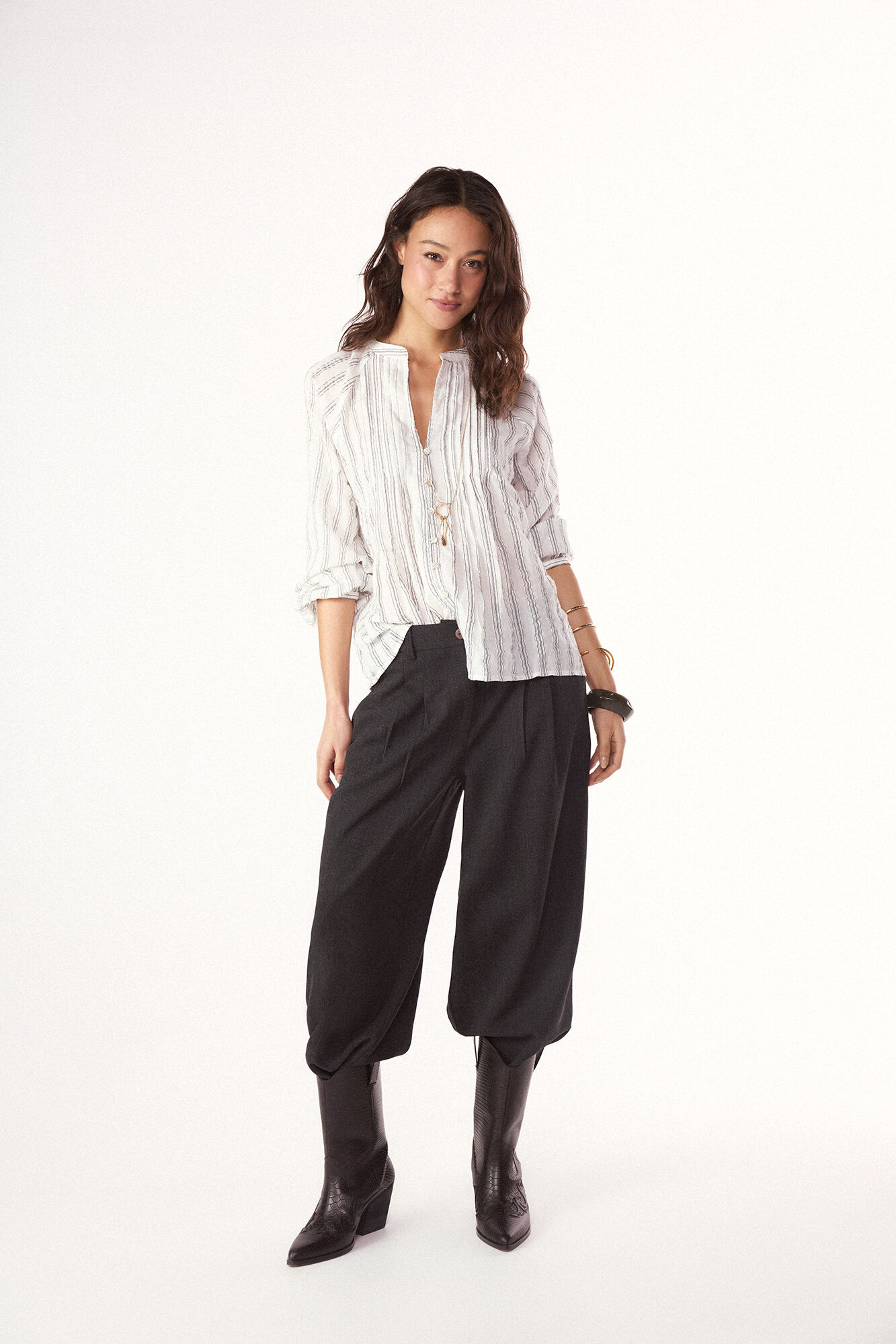 Slowlove Blusa de rayas tejida