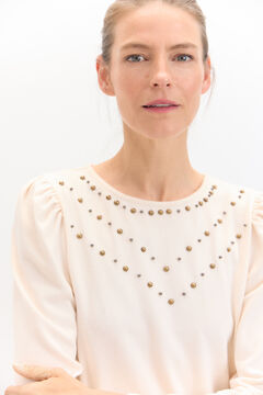 Cortefiel Camiseta con studs Marfil