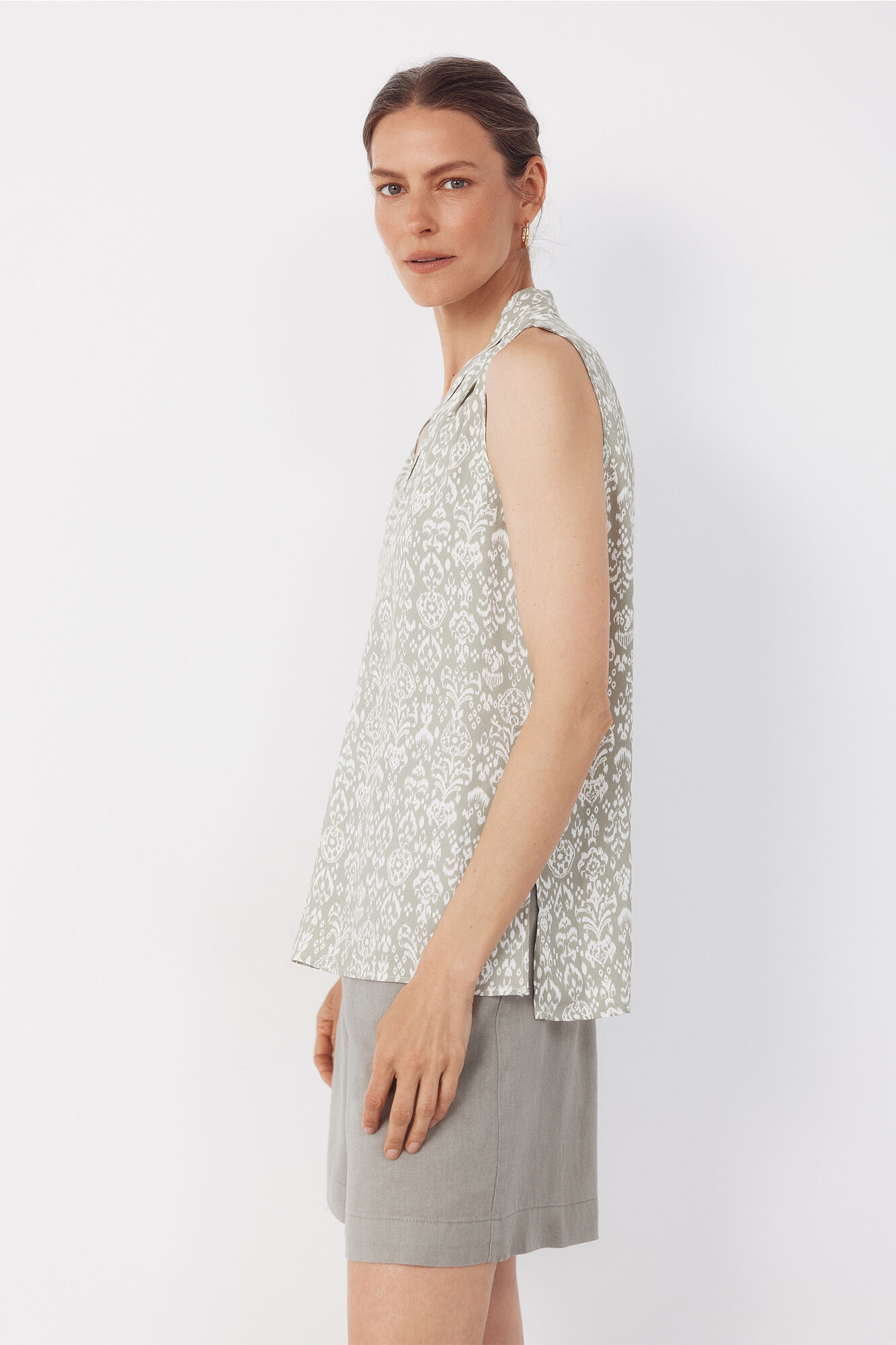 Cortefiel Blusa fluida con pliegues Estampado verde
