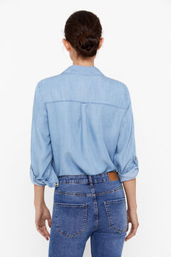 Cortefiel Camisa Cargo 100% Tencel Azul