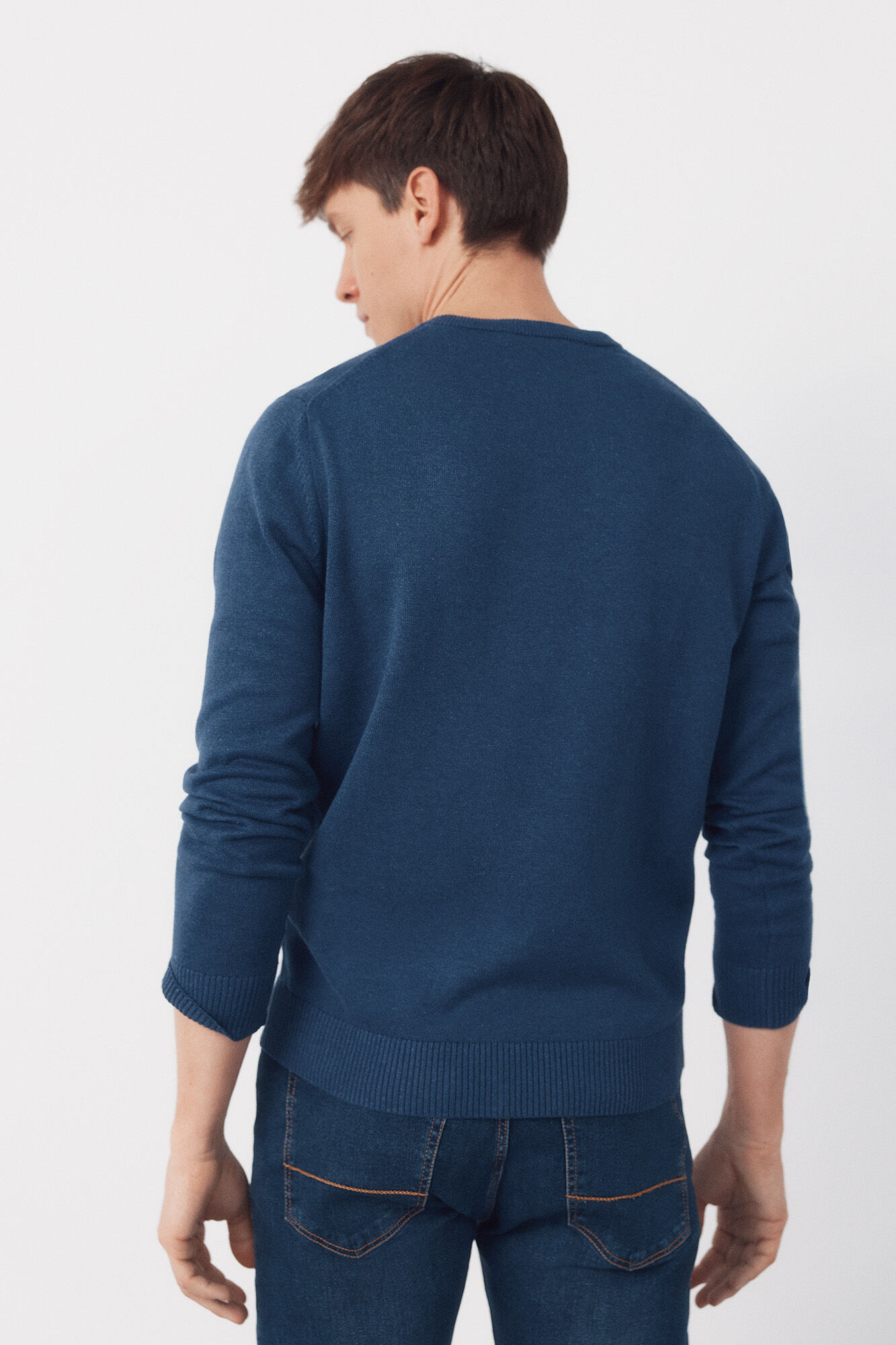 Cortefiel Jersey punto algod&oacute;n cuello redondo b&aacute;sico Azul oscuro