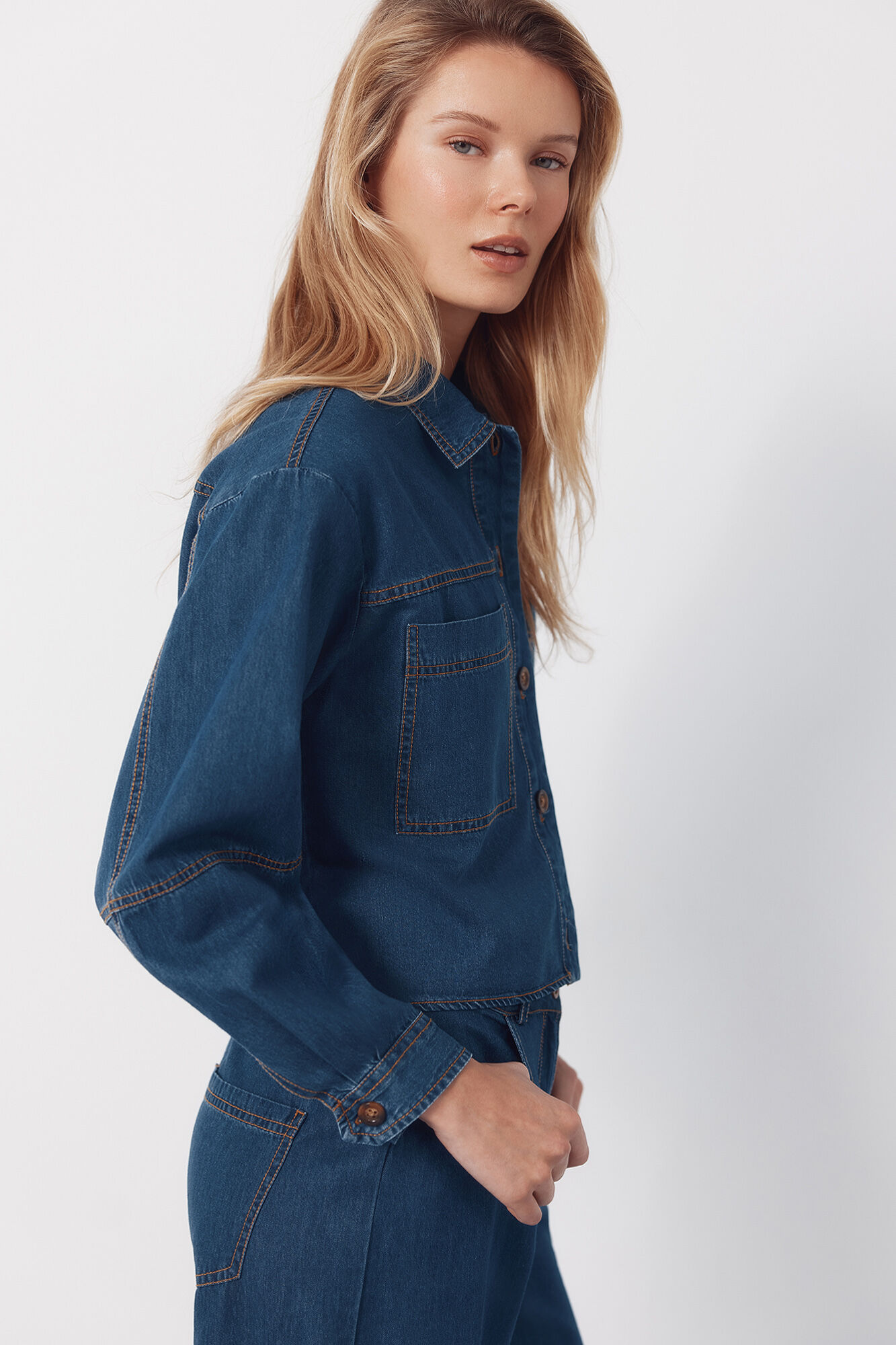 Cortefiel Camisa de mezclilla suave Azul