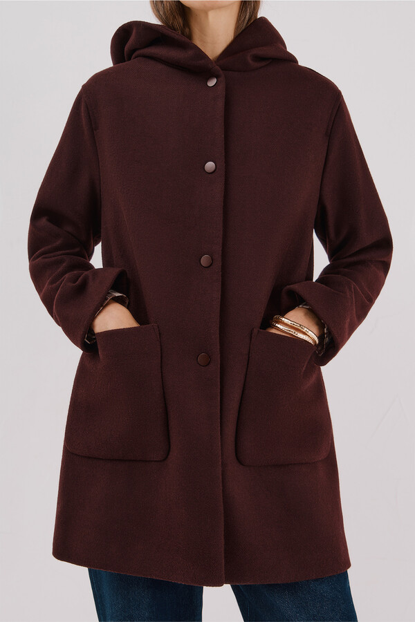 Cortefiel Abrigo paño capucha Granate